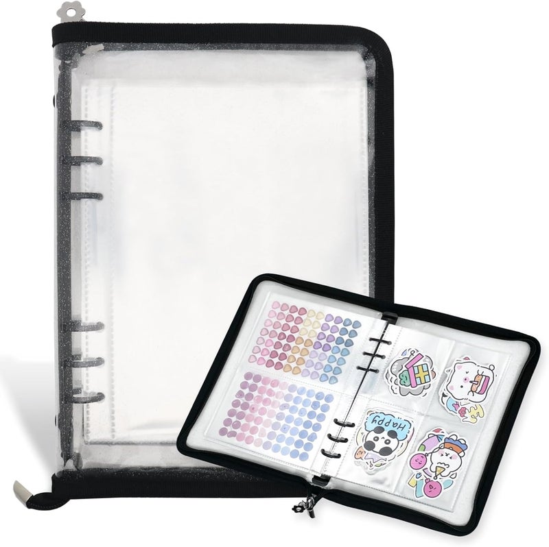 NOCAFI Sticker Organizer Binder Storage Book A5 Reusable Sticker Book Collecting Holder Display Album with 220 Pockets and Zipper Closure (Black) - Image 1